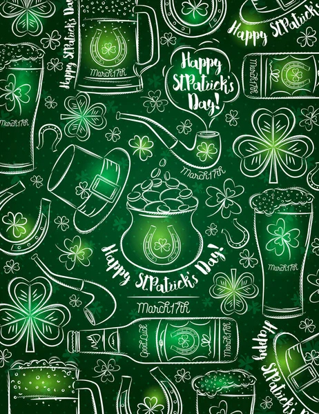 Zöld háttér, a St. Patrick's Day üveg sört, a bögre — Stock Vector