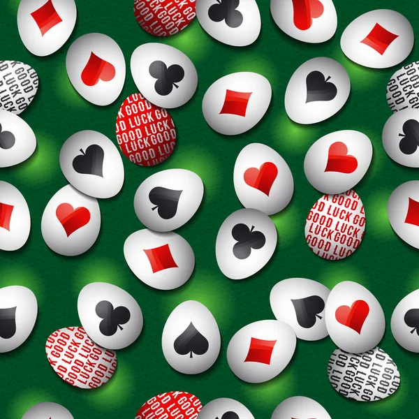 Безшовний зелений фон азартних ігор з червоними та чорними символами — стоковий вектор