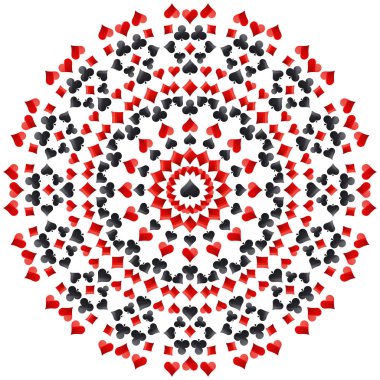 Poker kumar kırmızı ve siyah sembolleri bulunan mandala vektör 