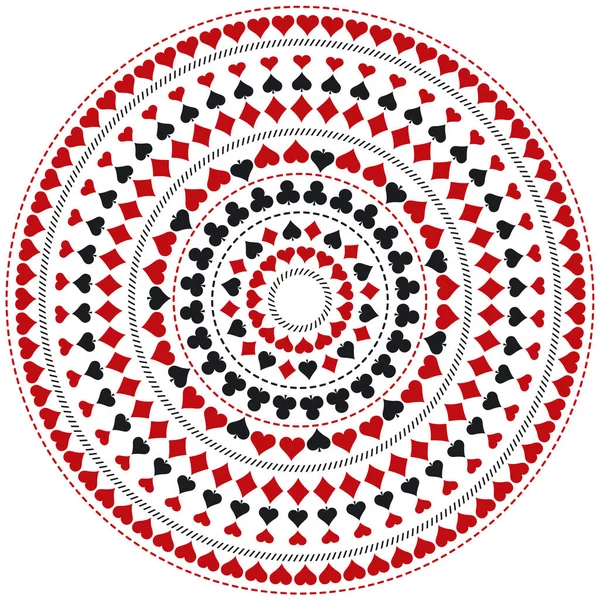 Juego de póquer ronda mandala con símbolos rojos y negros, vector — Archivo Imágenes Vectoriales