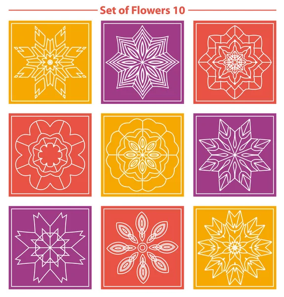 色の幾何学的な花の線形モノグラム デザインのセット — ストックベクタ