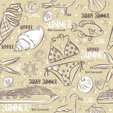 Yaz sembolleri, dondurma, Mayo, gül ile Dikişsiz desen