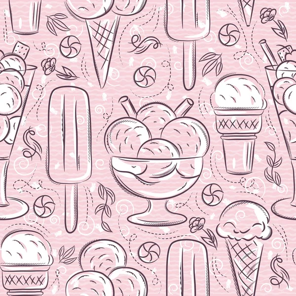 Seamless Patterns with ice cream on pink backgroundIdeal for pri — Stock Vector