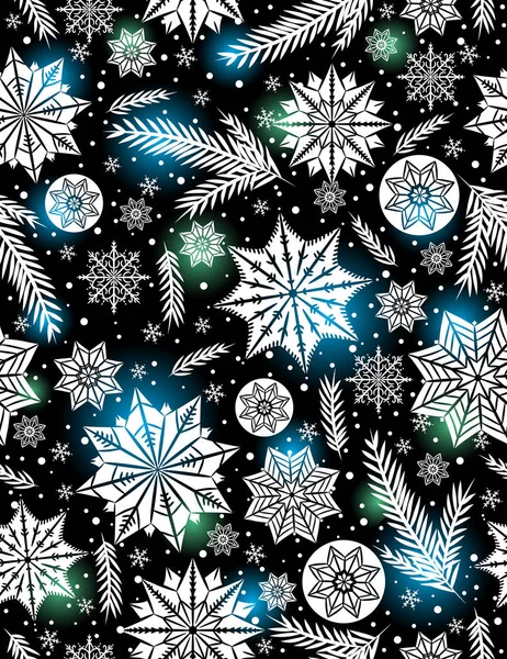 Kar taneleri ile siyah Noel Dikişsiz desen arka plan ve — Stok Vektör