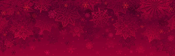 Kar taneli kırmızı Noel afişi. Mutlu Noeller ve mutlu yıllar bayrağı. Yatay yeni yıl arkaplanı, başlıklar, posterler, kartlar, web sitesi. Vektör illüstrasyonu — Stok Vektör