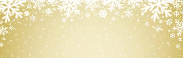 Beige jul banner med vita suddiga snöflingor. God Jul och Gott Nytt År Hälsning banner. Horisontell nyårsbakgrund, rubriker, affischer, kort, hemsida. Vektorillustration — Stock vektor