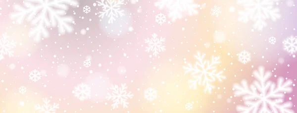 Banner de Navidad con copos de nieve blancos y borrosos. Feliz Navidad y Feliz Año Nuevo banner de felicitación. Horizontal año nuevo fondo, encabezados, carteles, tarjetas, sitio web. Ilustración vectorial — Vector de stock