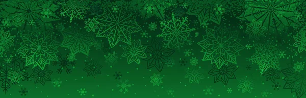 Зеленое рождественское знамя со снежинками. С Новым годом и Рождеством. Горизонтальный новогодний фон, заголовки, плакаты, открытки, вебсайт. — стоковый вектор