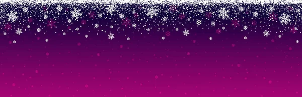 Bandiera di Natale viola con fiocchi di neve. Buon Natale e felice anno nuovo banner di auguri. Anno nuovo orizzontale sfondo, intestazioni, manifesti, carte, sito web.Illustrazione vettoriale — Vettoriale Stock