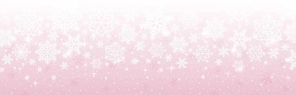 Bannière de Noël rose avec flocons de neige. Joyeux Noël et bonne année saluant bannière. Horizontal new year fond, en-têtes, affiches, cartes, site web.Illustration vectorielle — Image vectorielle