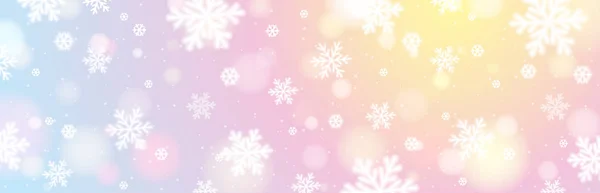 Roze kerstspandoek met witte wazige sneeuwvlokken. Vrolijk Kerstfeest en Gelukkig Nieuwjaar groet spandoek. Horizontale nieuwjaarsachtergrond, headers, posters, kaarten, website. Vectorillustratie — Stockvector