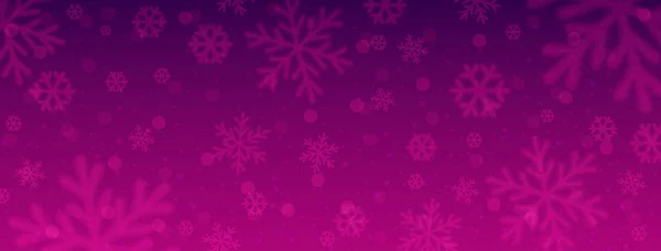 Purple christmas banner with blurred snowflakes. Merry Christmas and Happy New Year greeting banner. Horizontal new year background, headers, posters, cards, website. Vector illustration — Stock Vector
