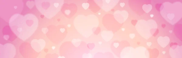 Bannière rose avec des cœurs de valentines. Bannière de salutation des Saint-Valentin. Fond horizontal de vacances, en-têtes, affiches, cartes, site Web. Illustration vectorielle — Image vectorielle