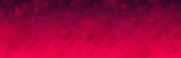 Sevgililer günü kalpli kırmızı pankart. Sevgililer Günü bayrağı. Yatay tatil geçmişi, başlıklar, posterler, kartlar, web sitesi. Vektör illüstrasyonu — Stok Vektör
