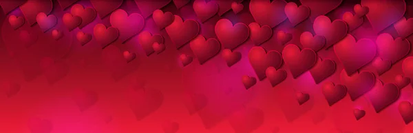 Rode banner met valentijnskaarten hartjes. Valentines groet spandoek. Horizontale vakantie achtergrond, headers, posters, kaarten, website. Vectorillustratie — Stockvector