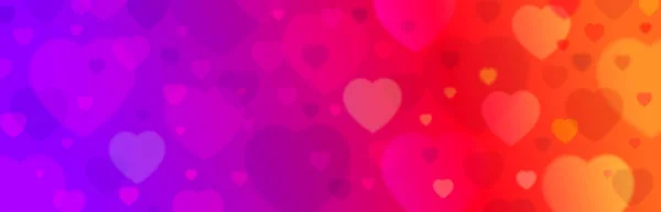 Bandeira roxa com corações de namorados. Valentines cumprimentando banner. Fundo de férias horizontal, cabeçalhos, cartazes, cartões, site. Ilustração vetorial — Vetor de Stock