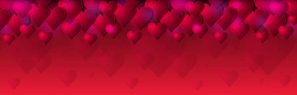 Rode banner met valentijnskaarten hartjes. Valentines groet spandoek. Horizontale vakantie achtergrond, headers, posters, kaarten, website. Vectorillustratie — Stockvector