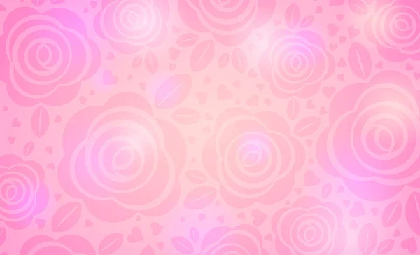 Banner rosa con corazones y rosas de San Valentín. Banner de saludo de San Valentín. Fondo de vacaciones horizontales, encabezados, carteles, tarjetas, sitio web. Ilustración vectorial — Vector de stock