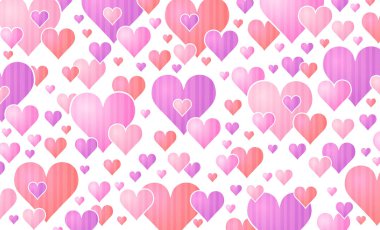 Pembe sevgililer günü kalpleri olan bir arka plan. Sevgililer Günü bayrağı. Yatay tatil geçmişi, başlıklar, posterler, kartlar, web sitesi. Vektör illüstrasyonu