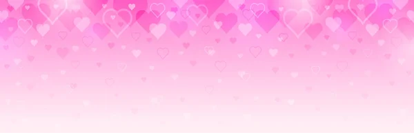バレンタインハートのピンクのバナー。バレンタイングリーティングバナー。水平休日の背景、ヘッダー、ポスター、カード、ウェブサイト。ベクターイラスト — ストックベクタ