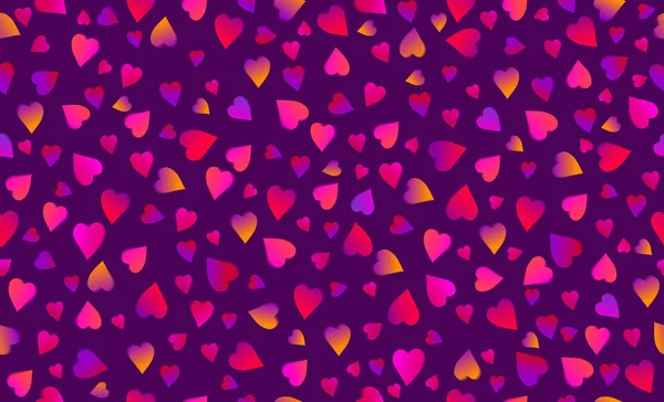 Bezešvé fialové pozadí s růžové a červené Valentines srdce. Vlajka na Valentýna. Horizontální dovolená pozadí, záhlaví, plakáty, karty, webové stránky. Vektorová ilustrace — Stockový vektor