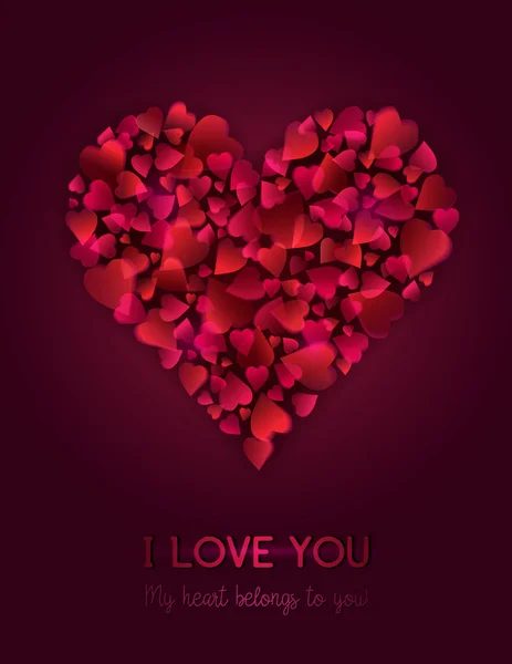 Valentýnské přání s červeným srdcem brouka. Valentines pozadí. Horizontální dovolená pozadí, záhlaví, plakáty, karty, webové stránky. Vektorová ilustrace — Stockový vektor