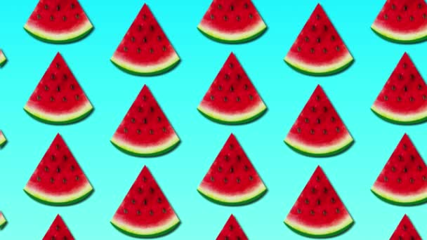 Blauer Hintergrund Mit Wassermelonenscheiben Muster — Stockvideo