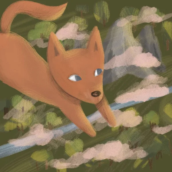 Ilustração Fox. Raposa pequena no fundo verde . — Fotografia de Stock