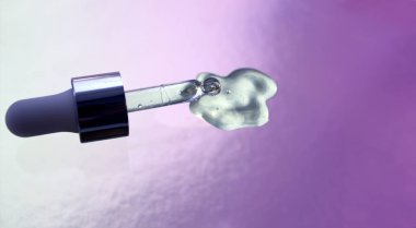 Moda eğilimli arkaplan üzerindeki pipet ve damla hyaluronik asit veya kolajen