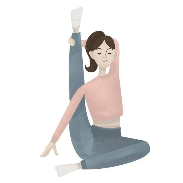 Dark haired girl yoga pose for lifestyle design. — 스톡 사진