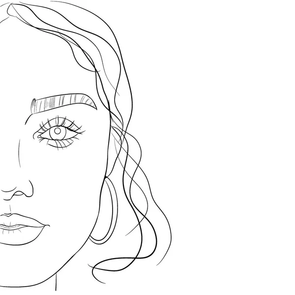 Mooie Vrouw Gezicht Doodle Outline Stijl Helft Van Gezichtsillustratie Schoonheid — Stockfoto