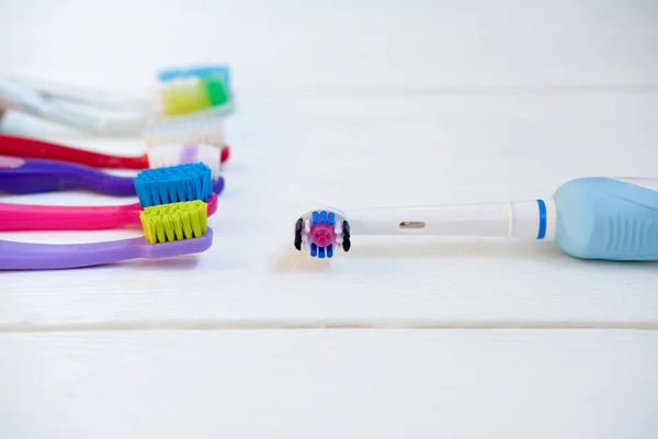 Manual Toothbrushes Electric Toothbrush Comparison Types Dental Care Modern Oral Stock Image