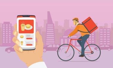 dosya iletim kuryesi akıllı telefon uygulamaları ile şehir arka planına sahip iletim hizmetleri için - vektör