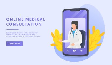 online medical consultation with female doctor for website template or landing homepage