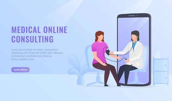 Online egészségügyi konzultáció a weboldal sablonjához vagy a leszállás honlapjának megtervezéséhez — Stock Vector