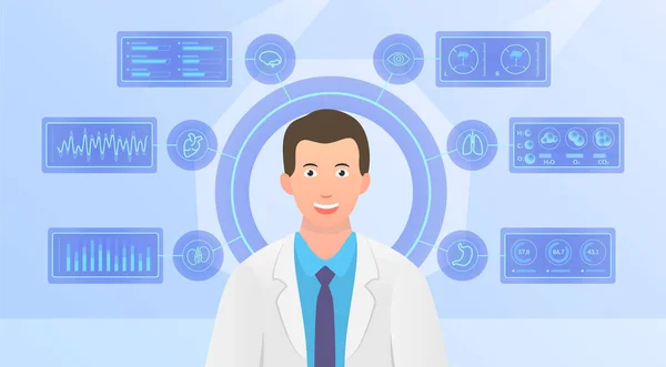 Orvos egészségügyi ellátás orvosi emberi test elemzés infografikai stílus és modern lapos stílus — Stock Vector
