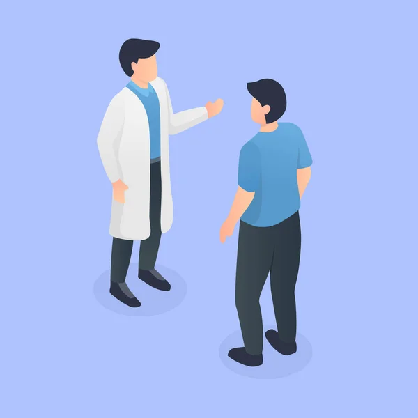 Doctor consultation with patient standing with isometric style — Stock vektor