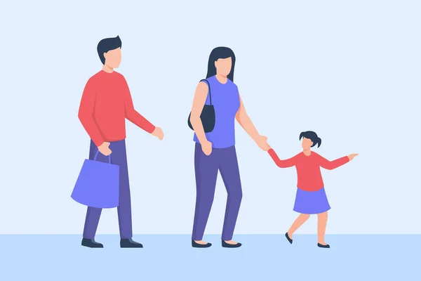 Οικογένεια ψώνια με τον πατέρα μητέρα και την κόρη — Διανυσματικό Αρχείο