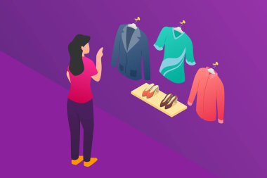 Kadınlar çeşitli model ve ayakkabı koleksiyonu olan kıyafetler seçerler.