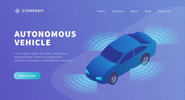 Web sitesi şablonu veya ana sayfa vektörü için radar ve izometrik biçimli otonom araba veya araç kavramı