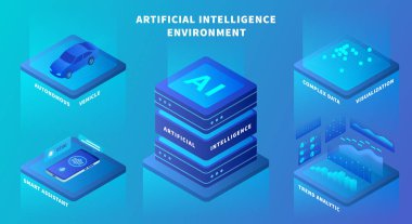 ai yapay zeka konsepti, otonom araba, sanal asistan ve büyük veri vektörü gibi çeşitli model ortamları içerir.