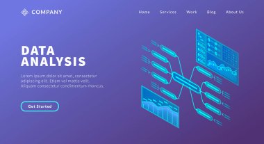 Web sitesi şablonu veya ana sayfa vektörü için çeşitli grafik ve grafik modeline sahip veri analizi kavramı