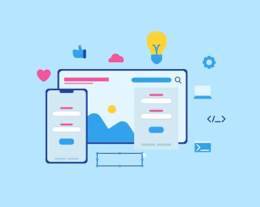 İnce çizgi biçimli web sitesi geliştirme kavramı ve modern biçim vektörlü çeşitli simge kümesi