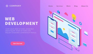 Web sitesi şablonu veya ana sayfa vektörü için akıllı telefon ve masaüstü ile rwd yanıtlayıcı web sitesi geliştirme