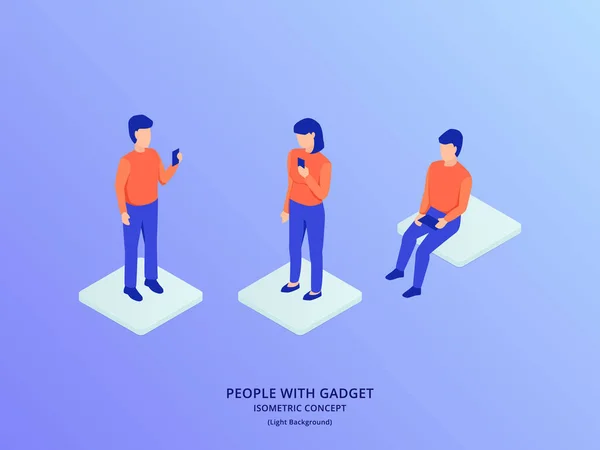 Les Gens Utilisent Smartphone Avec Debout Assis Avec Vecteur Style — Image vectorielle