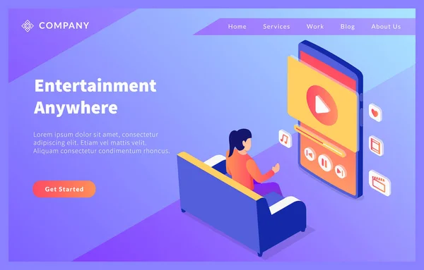 Home Smartphone Video Entretenimiento Para Plantilla Del Sitio Web Página — Vector de stock