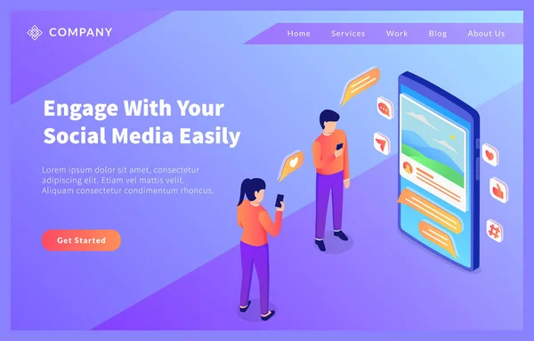 Mensen Gebruiken Social Media Met Smartphone Icoon Concept Voor Website — Stockvector