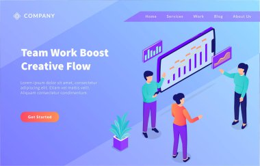 takım çalışması web sitesi şablonu veya ana sayfa vektörü için veri grafiği ve grafiğini analiz eder