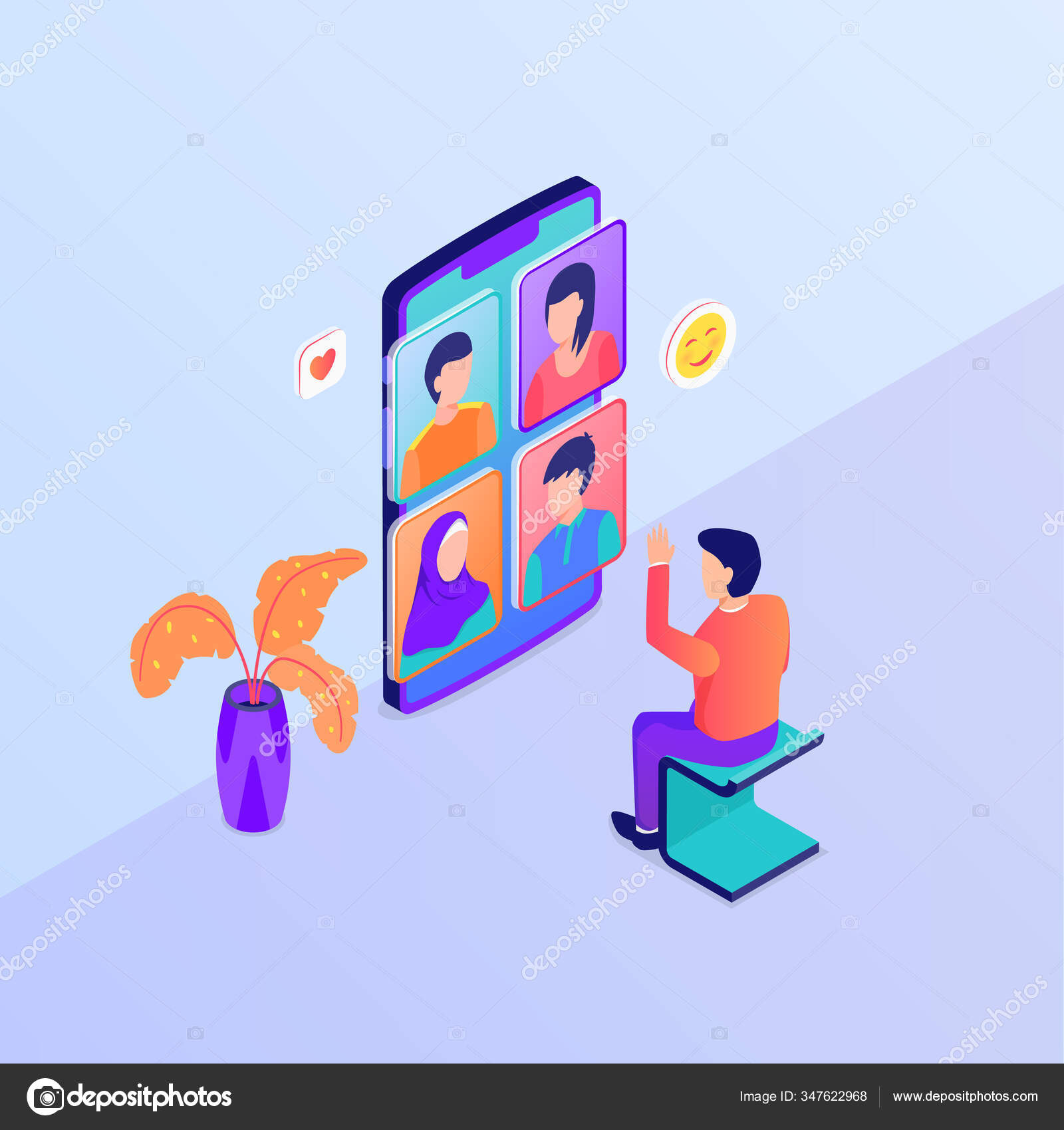 Video Call Group Discussion Concept Man Video Calls Using Big Stock