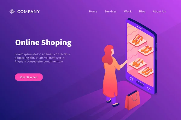 Mobiles Online Shopping Konzept Für Website Template Oder Landeshomepage Bannervektor — Stockvektor